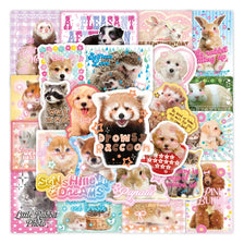 A colorful sticker pack featuring cute retro cartoon animals like rabbits, pandas, and other woodland creatures for crafting.
