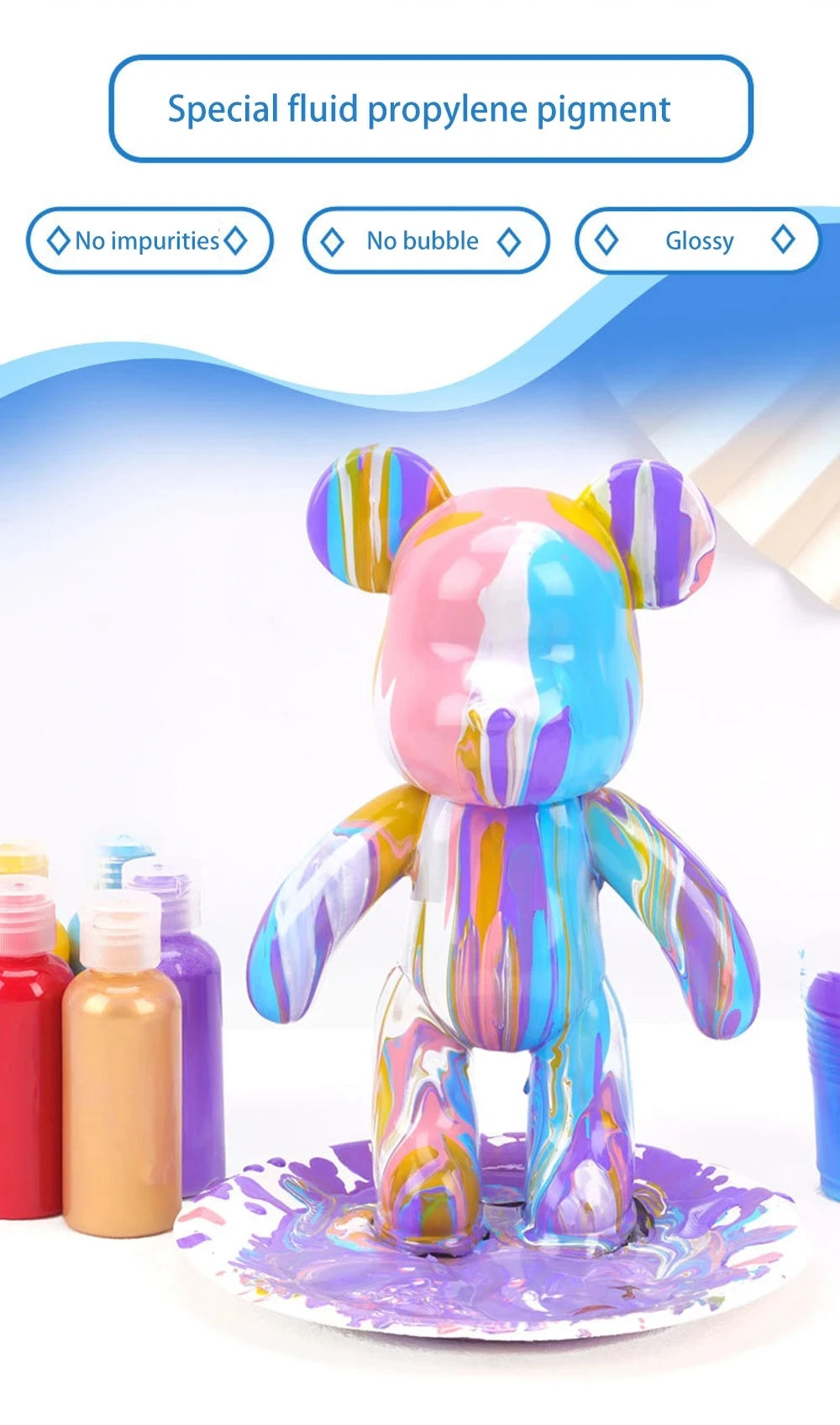 DIY Fluid Bear Sculpture Kit - Paintable Resin Bear Figurine for Creative Home Decor