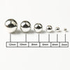 A row of round silver spacer beads of varying sizes, measured from 12mm down to 3mm.
