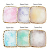 A set of six square resin nail art palettes in various colors including pink, purple, yellow, blue, green, and grey with gold