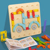 A wooden pegboard puzzle set with colorful wooden pegs and a wooden puzzle board for toddlers.