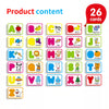 A set of 26 wooden alphabet letter flashcards labeled A through Z with corresponding pictures.