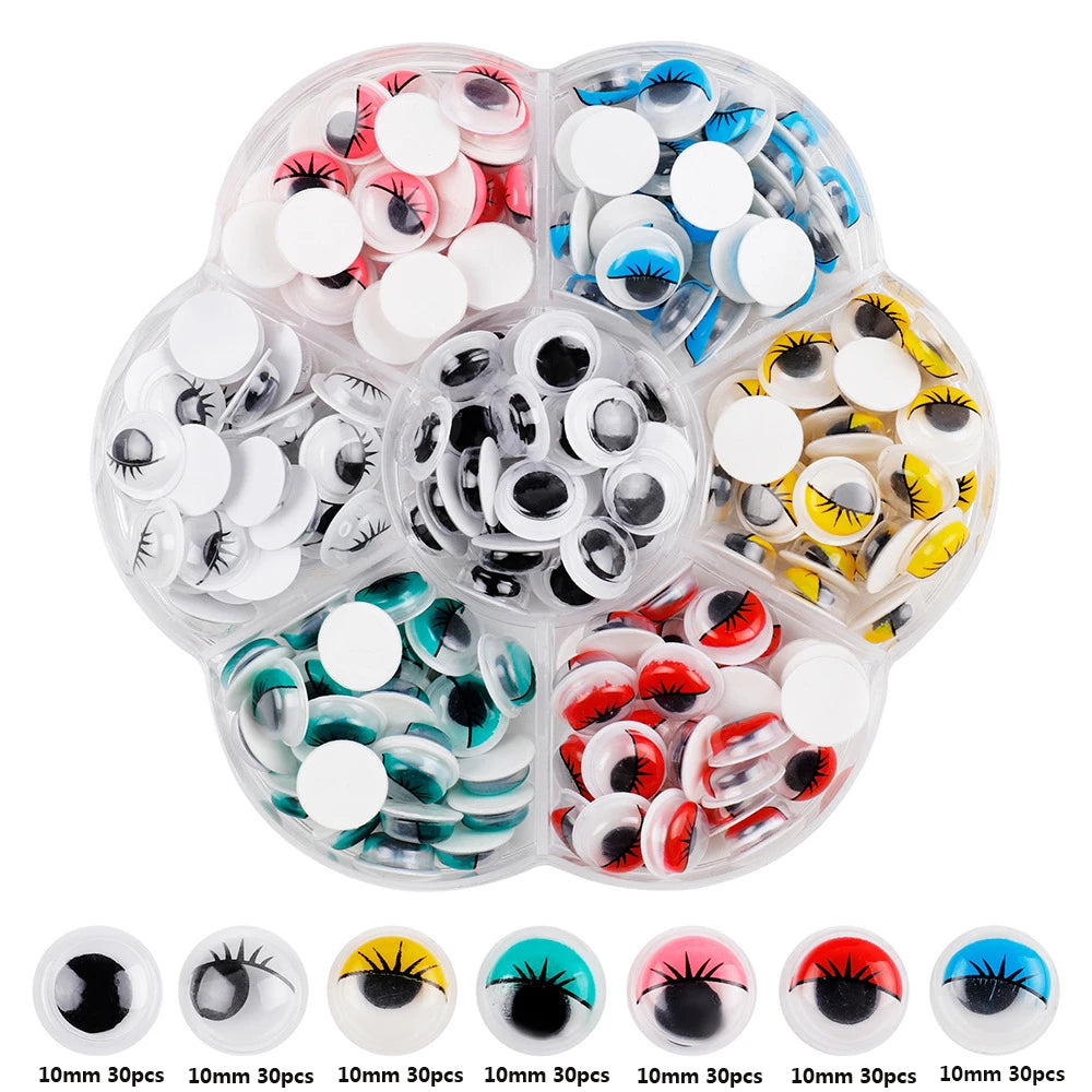 A collection of self-adhesive googly eyes in various colors and styles for DIY crafts.