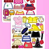 A set of magnetic dress-up accessories for Peppa Pig characters including dresses, hats, and other items.