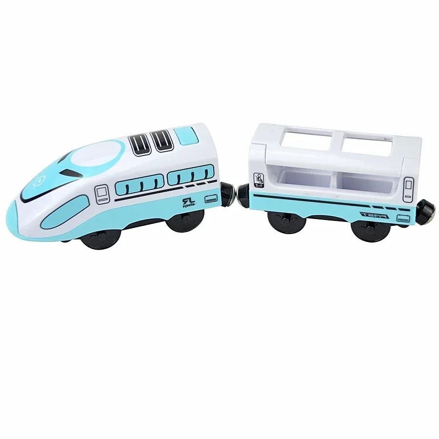 Magnetic Wooden Train Set with Locomotive and Two Carriages