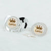 Personalized rose gold crown pacifier and clip set with a pearl-encrusted design