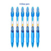 Six blue retractable gel pens shown standing upright.