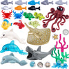 A collection of marine animal building blocks including a shark, octopus, whale, and various other sea creatures.