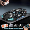 A black remote control model sports car is displayed next to its disassembled parts and a hand holding a component.