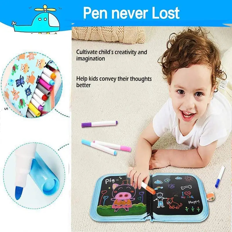 Reusable Erasable Doodle Book for Kids with 12 Watercolor Pens