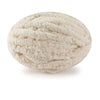 A ball of off-white chunky chenille yarn used for hand knitting projects.