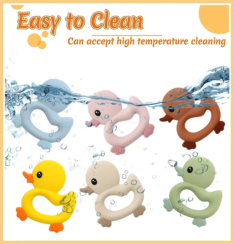 Adorable Duck Silicone Baby Teether with Clip