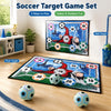 Jeu de but de soccer avec cible murale et tapis de sol, avec diverses zones de score.