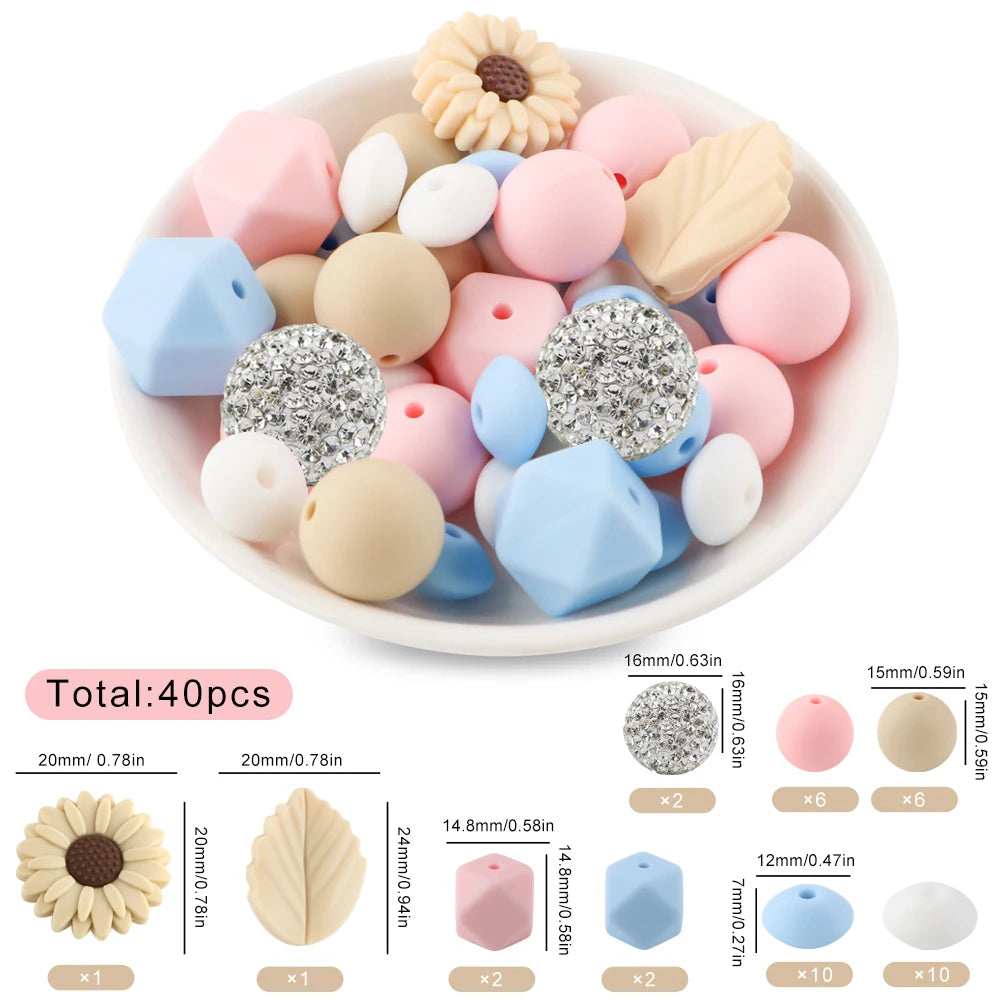 Silicone Focal Beads Set with Flower & Leaf Shapes for Jewelry Making
