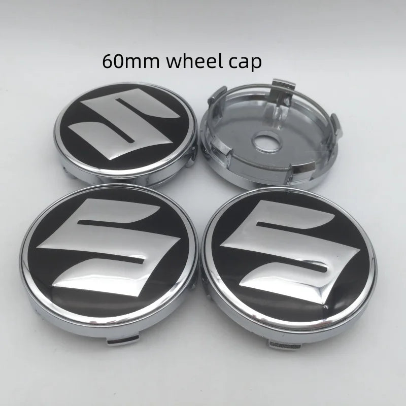Two silver 60mm wheel caps for Suzuki wheel hub center caps are shown.