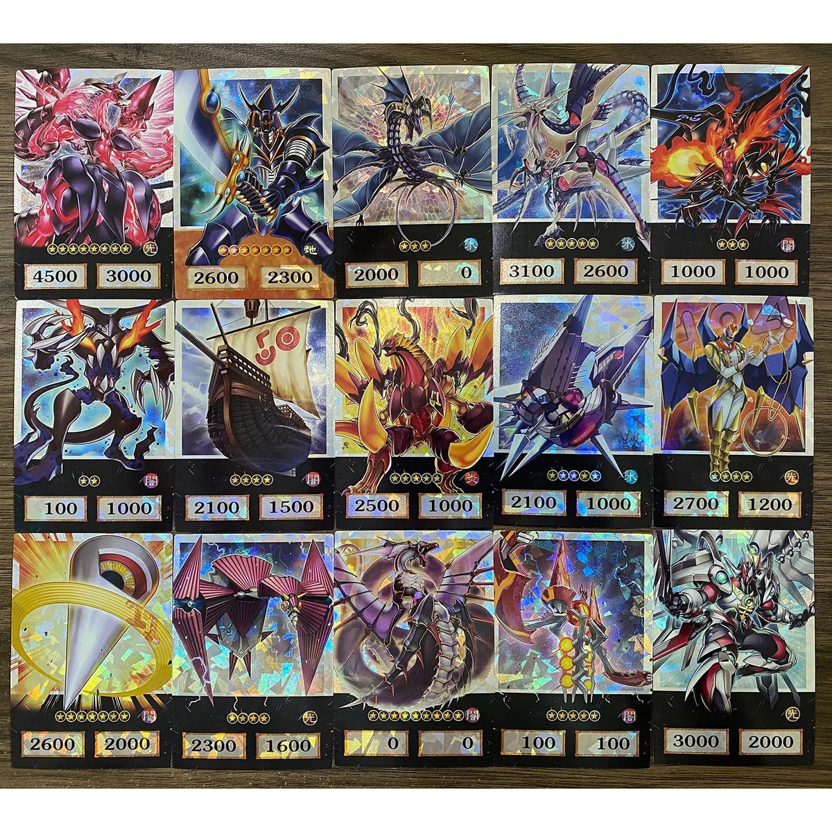 A collection of Yu-Gi-Oh! anime style cards featuring classic monsters and Egyptian gods.