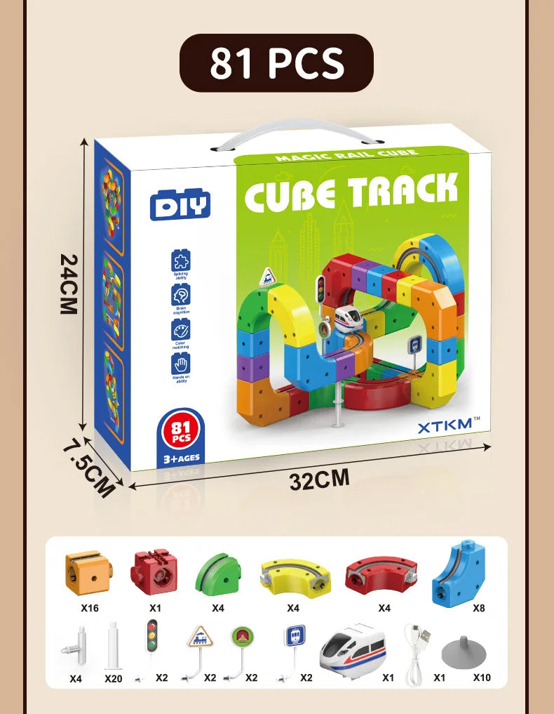 Magnetic Building Block Train Set with Electric Track