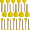 A set of round yellow sponge brushes with wooden handles for painting and crafting.
