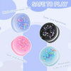 A collection of squishy toys made of non-toxic TPR, highlighting features like being safe, soft, durable, and washable.