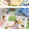 A collection of watercolor-style illustrations featuring girls and various pets in a soft, aesthetic style.
