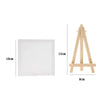 A white canvas board and a mini wooden easel set for children's art projects.