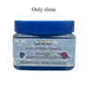 A clear blue jar of slime labeled Out of this World Monde extraordinaire Fuerza de este mundo