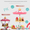 A pink ice cream truck pretend play set with various ice cream accessories and a large pink umbrella.