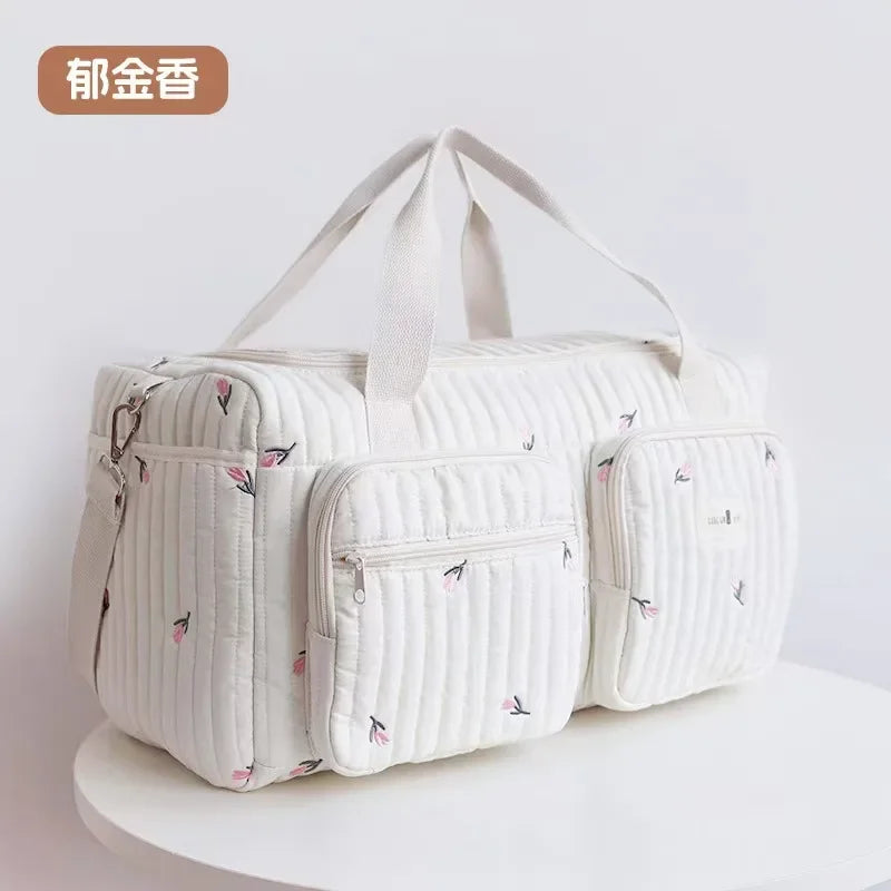 Embroidered Floral Diaper Bag with Bear Design