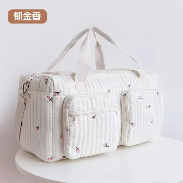 Embroidered Floral Diaper Bag with Bear Design