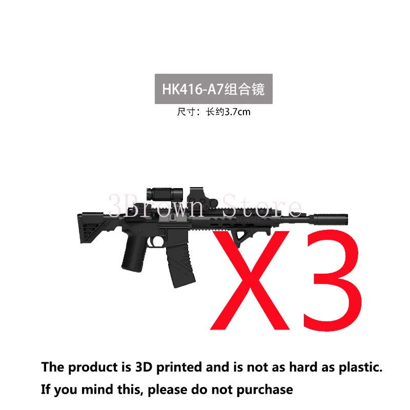 3D printed HK416-A7 rifle model with accessories