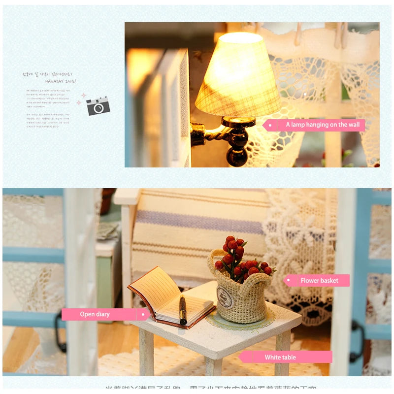 DIY Miniature Wooden Dollhouse Kit with LED Lighting