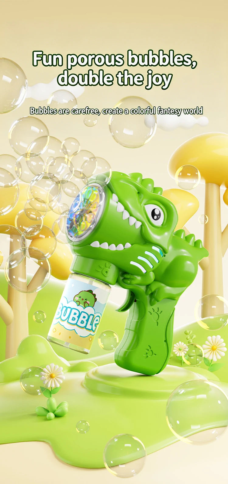 Dinosaur Bubble Gun for Kids – Auto Blower with Refillable Liquid