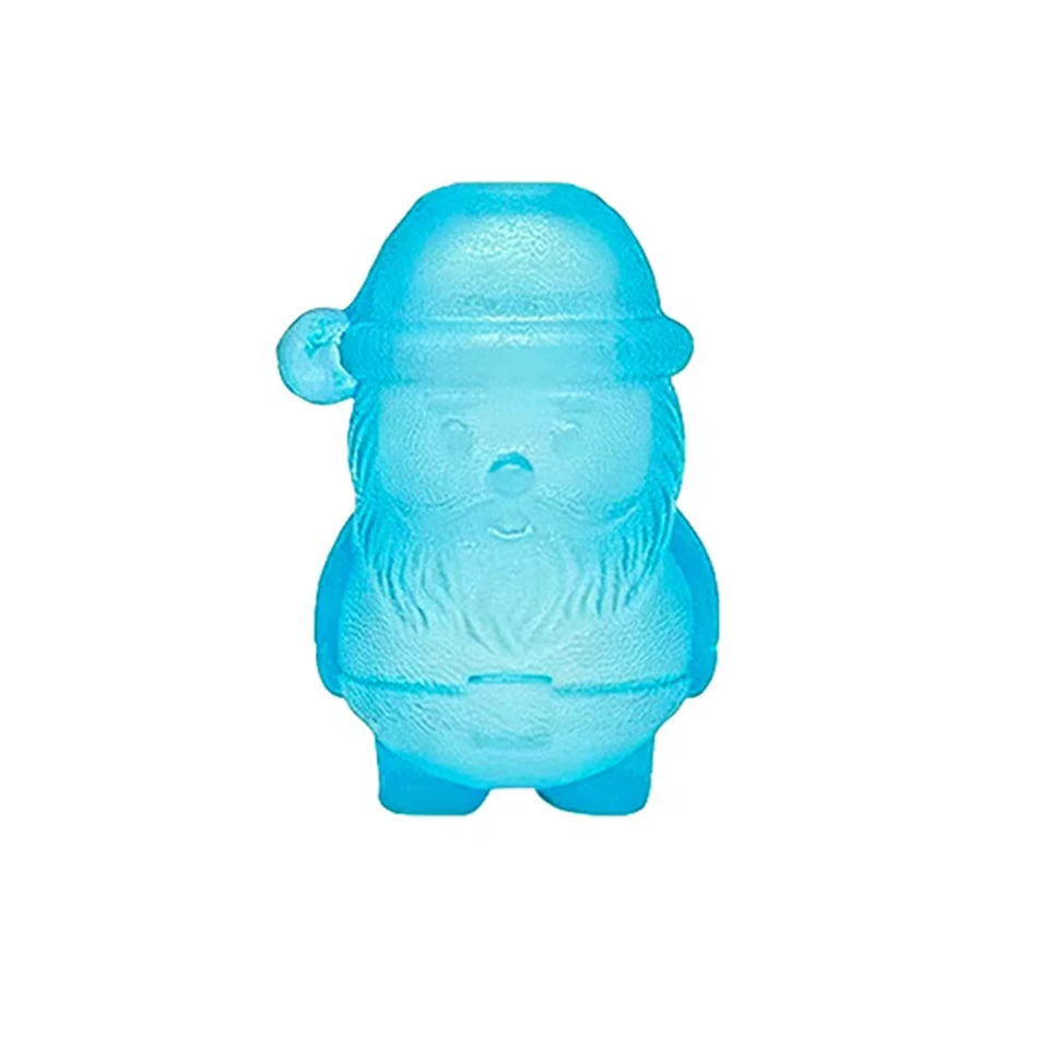 A light blue squishy toy shaped like a bearded Santa Claus