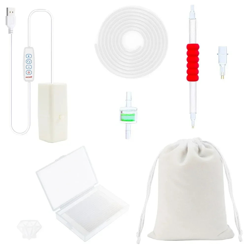 Electric diamond painting pen kit with a suction tool and storage bag