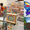 Various colorful transparent PVC sheets used for DIY crafts, including butterfly shapes and floral designs.