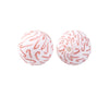 Two white silicone beads with red twisted patterns for jewelry making and crafts