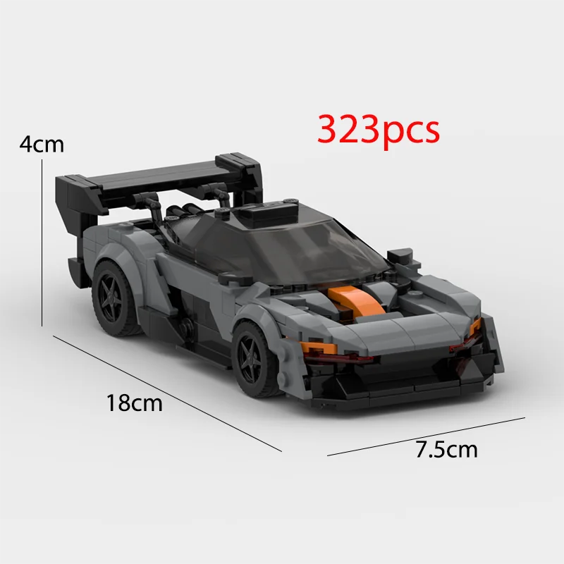 A black classic supercar model built from LEGO bricks, shown in a side view.