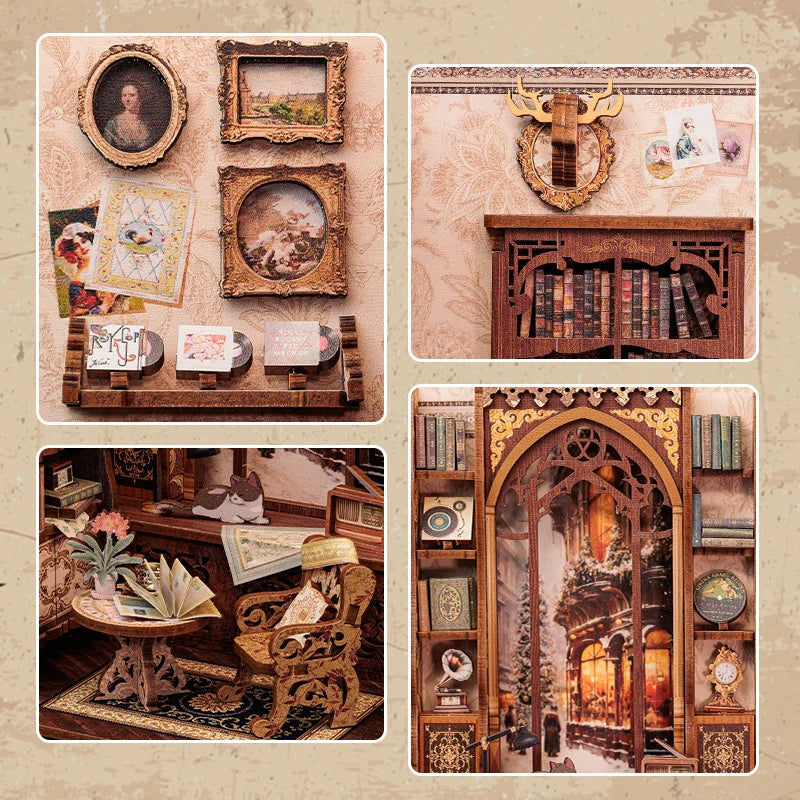 Owl Bookstore Miniature Book Nook DIY Kit with LED Lighting