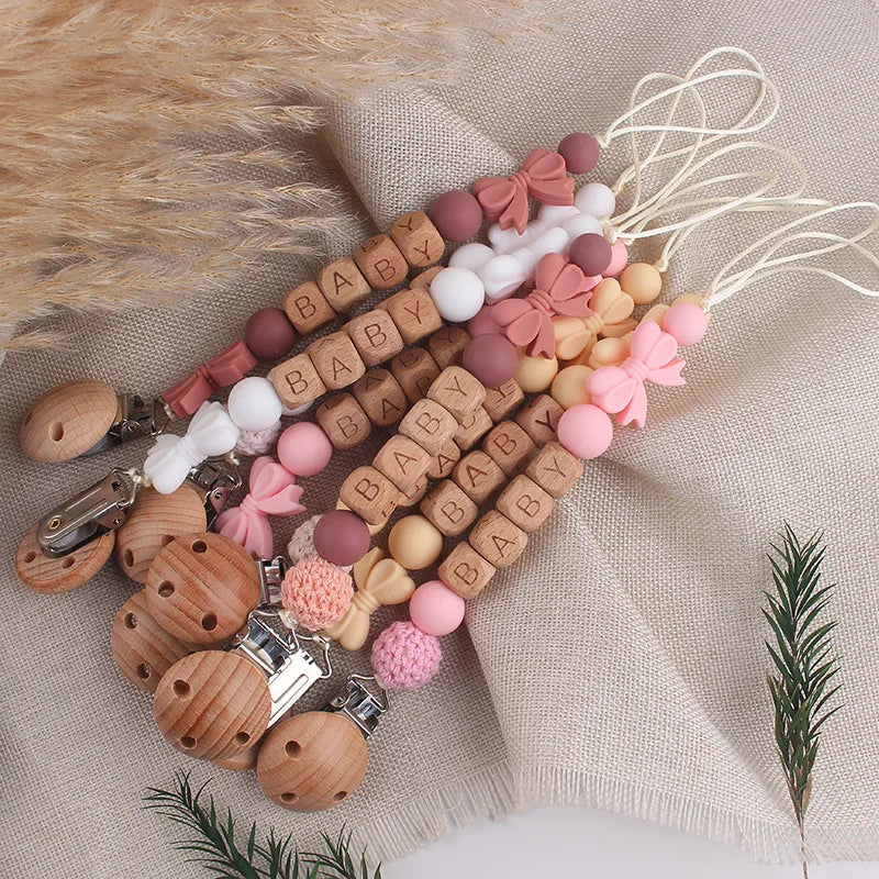 Personalized Baby Pacifier Clip with Silicone Beads