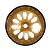 Gold aluminum beadlock wheels with black rim and spokes for an SCX30 vehicle.