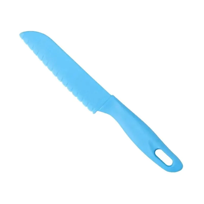 A light blue plastic kid-friendly safety knife with a handle.