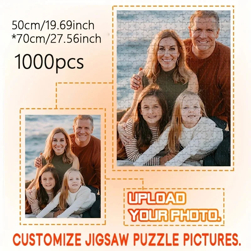 A set of 1000 pieces jigsaw puzzles featuring photos of a family, including adults and children.