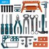 A collection of various tools and construction items including screwdrivers pliers hammers and other repair tools for kids