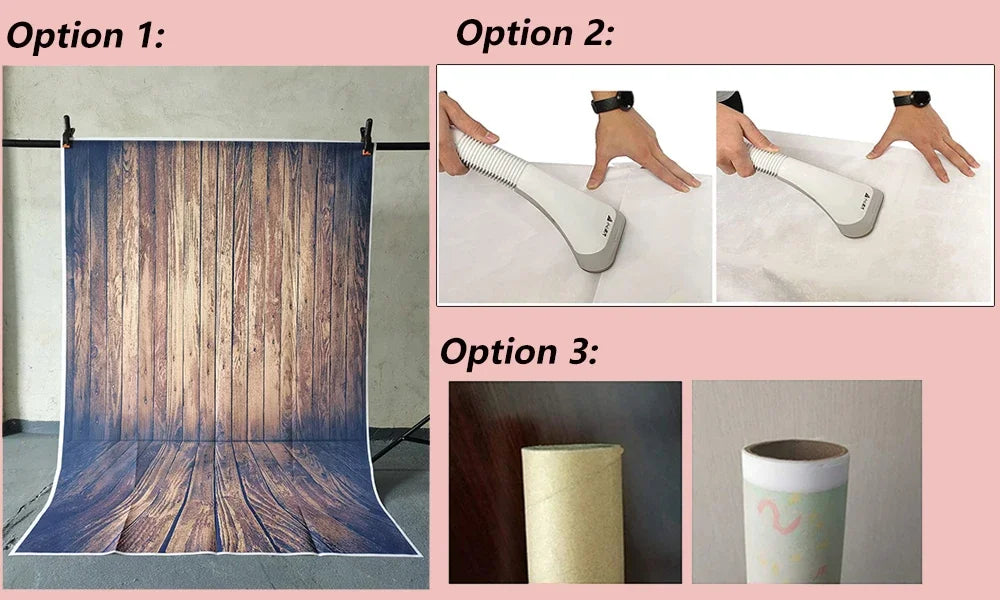 Three options for an underwater castle mermaid theme party backdrop including a wooden backdrop and two foam props.