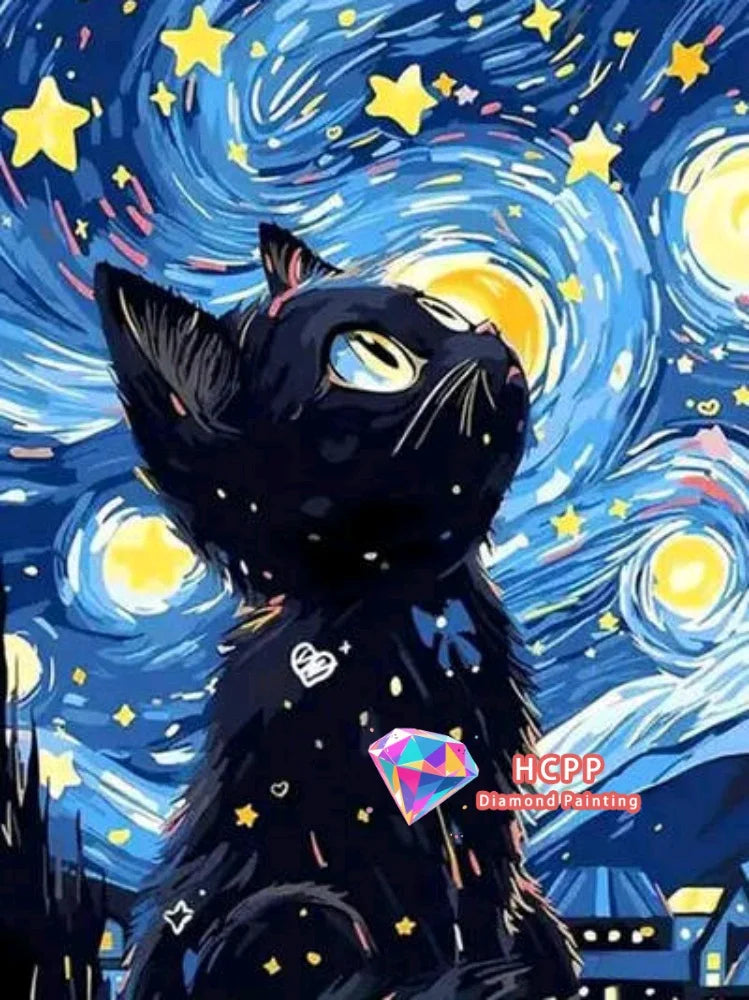 Starry Sky Cat 5D Diamond Painting Kit