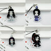 A set of clear acrylic keychains featuring illustrations of characters from Mo Dao Zu Shi with black hair and purple accents.