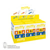 A yellow and white box of Miffy keycap pendants featuring six designs plus a secret edition.