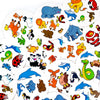 A collection of colorful animal figures in circular cutouts for a family fun card game.