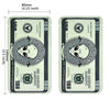 Two small, rectangular mylar bags featuring a space alien design and dollar sign pattern.