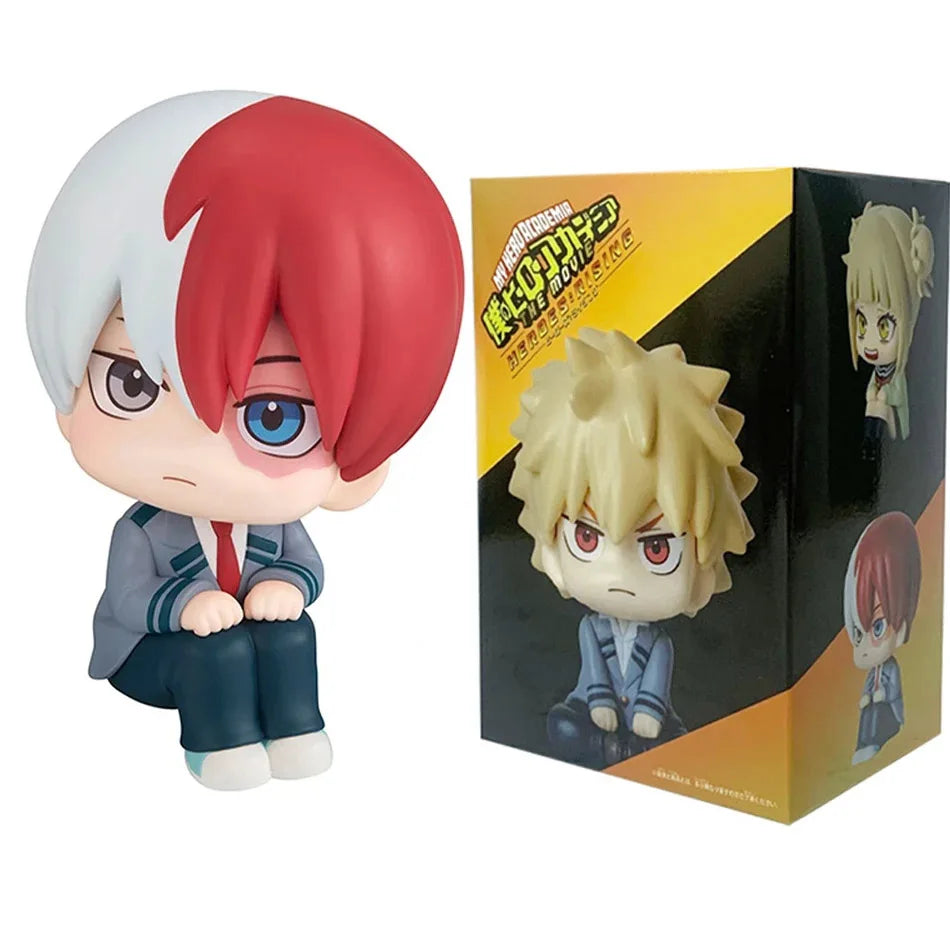 Chibi PVC figures of Tomura Shigaraki, Izuku Midoriya, and Katsuki Bakugo from My Hero Academia